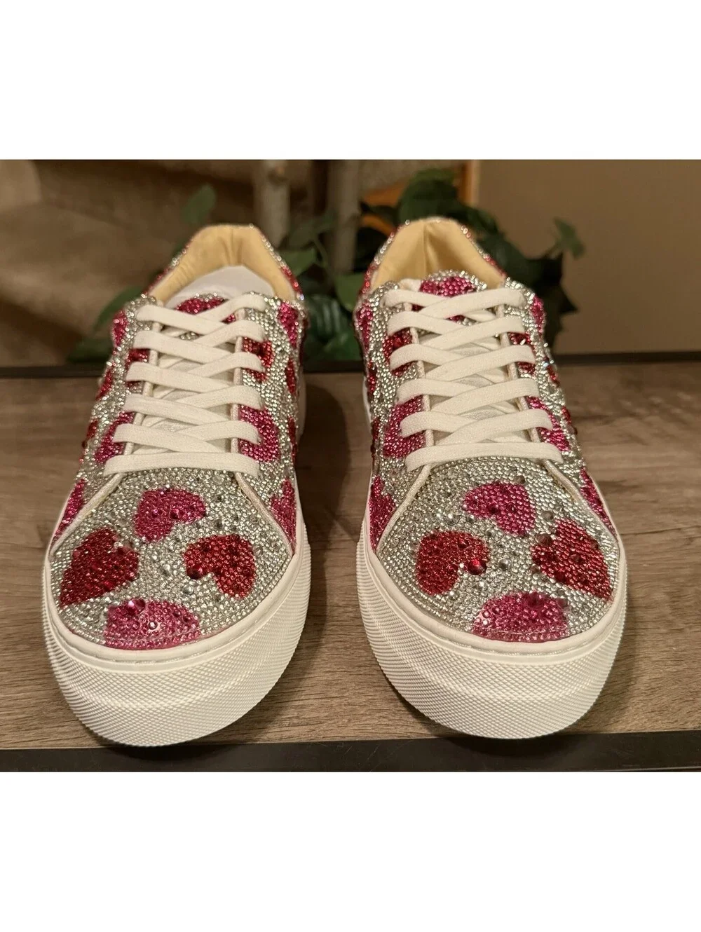 Blue By Betsey Johnson Heart Rhinestone Sidny Platform Sneakers Size 11 Pink/Red